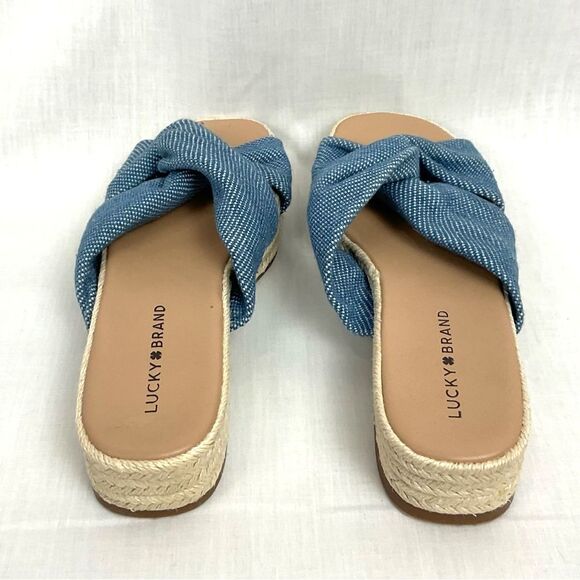 Lucky Brand Blue Slide Sandal Grenly Sz 8M Denim Espadrille Platform Slip On - Picture 7 of 9